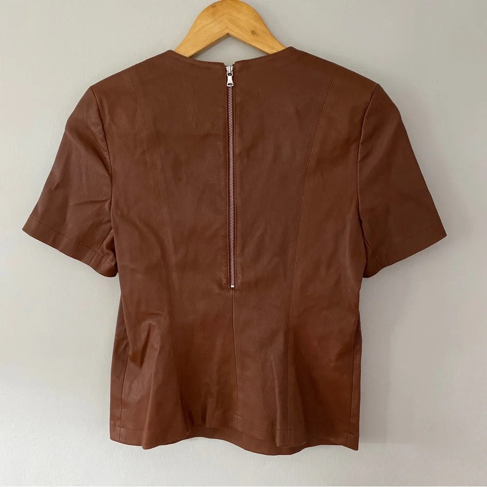 TWP Women's Cognac Brown Lambskin Leather Short Sleeve Tee Top Size Extra Small - Picture 4 of 5